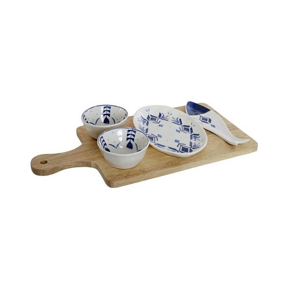 APERITIVO SET 5 PORCELANA RUBBERWOOD 38X19X5 PEZ