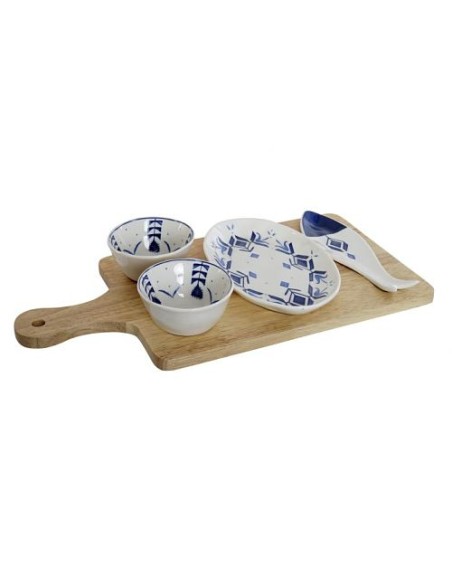 APERITIVO SET 5 PORCELANA RUBBERWOOD 38X19X5 PEZ