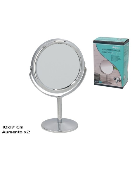 ESPEJO MAQUILLAJE AUMENTO X1 Y X2  ALICE 10X17CM