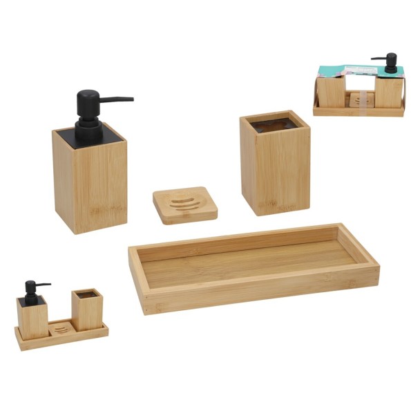 SET BAÑO 4 PCS BAMBU LISA 25X9X17CM