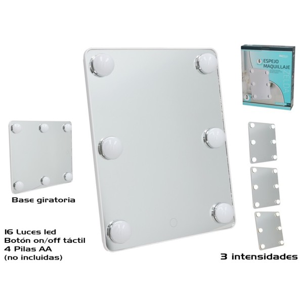 ESPEJO MAQUILLAJE C/6 LED 3 INT. ZELDA 30.5X25.5X5CM