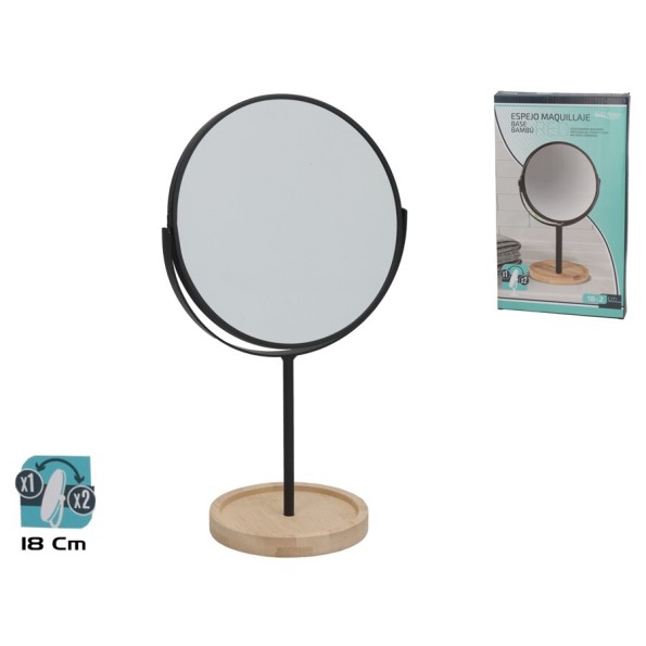 ESPEJO MAQUILLAJE 2X 18CM RED. BASE BAMBU