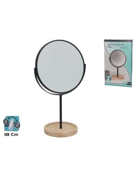 ESPEJO MAQUILLAJE 2X 18CM RED. BASE BAMBU