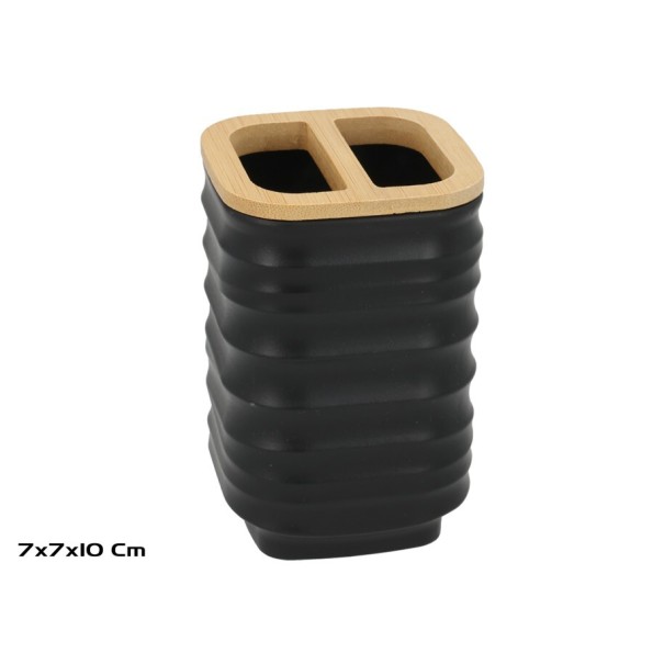 PORTACEPILLOS C/ BAMBU MAURI 7X7X10CM NEGRO