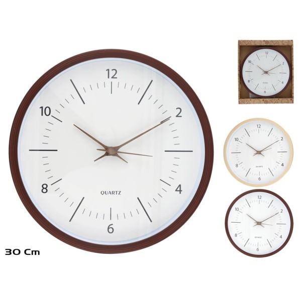RELOJ PARED EFECTO MADERA LOY 30CM 2 SURT.