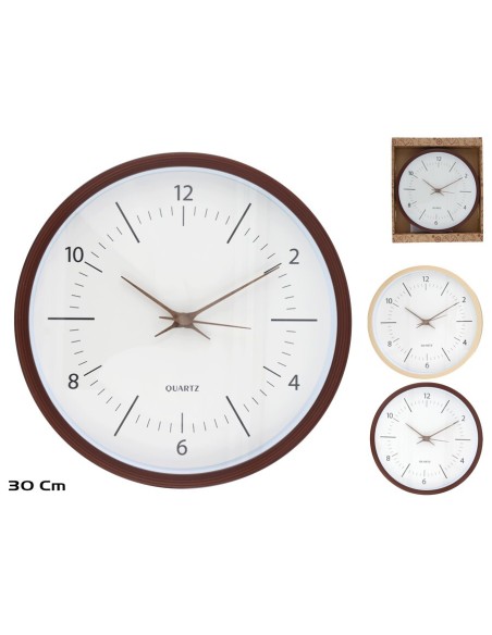 RELOJ PARED EFECTO MADERA LOY 30CM 2 SURT.