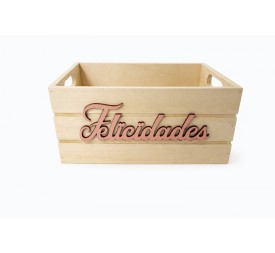 CAJÓN DE MADERA 21X15X11  FELICIDADES ROSA