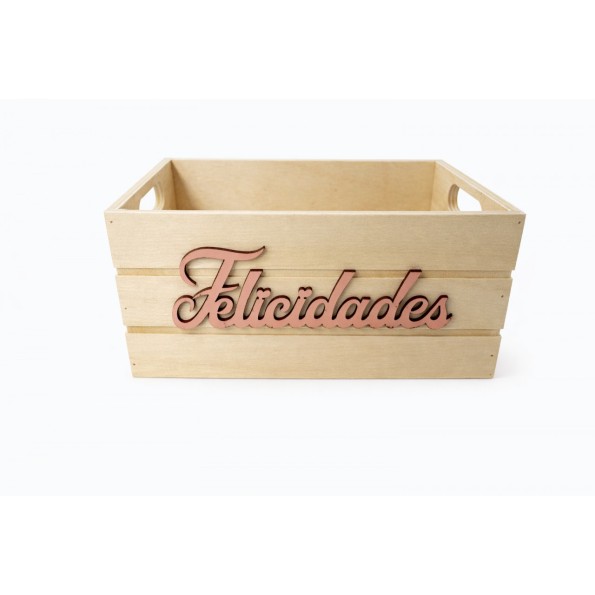 CAJÓN DE MADERA 21X15X11  FELICIDADES ROSA