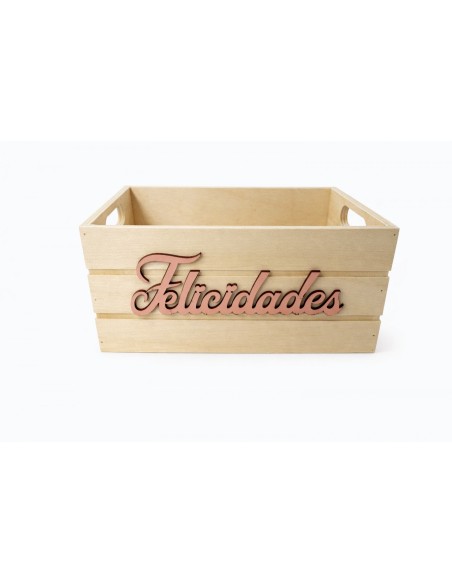 CAJÓN DE MADERA 21X15X11  FELICIDADES ROSA