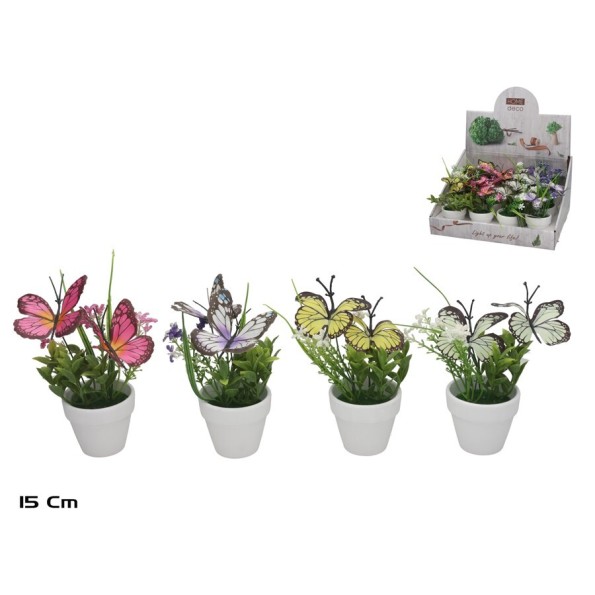 MACETA MARIPOSAS 15 CM 4 SURT.