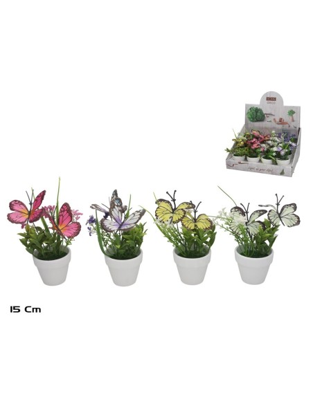 MACETA MARIPOSAS 15 CM 4 SURT.