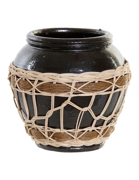 JARRON GRES RATAN 18,5X18,5X18 NEGRO