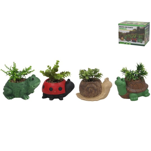 ANIMALES 4 SURT. MACETA C/PLANTA19X14X9/16 CM