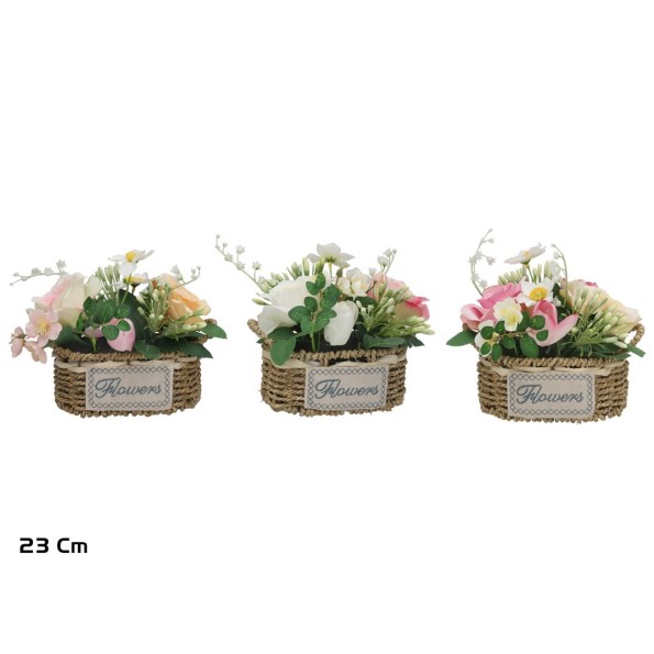 CESTO MIMBRE ROSAS MIX 20X12X23CM (S)