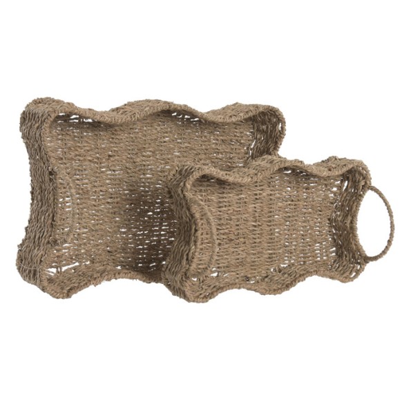 BANDEJA SET 2 SEAGRASS METAL 40X25X14 NATURAL