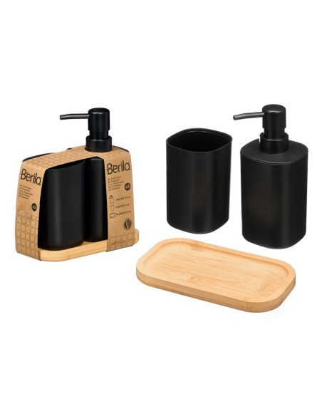 SET DOSIFICADOR VASO BASE BAMBU NEGRO