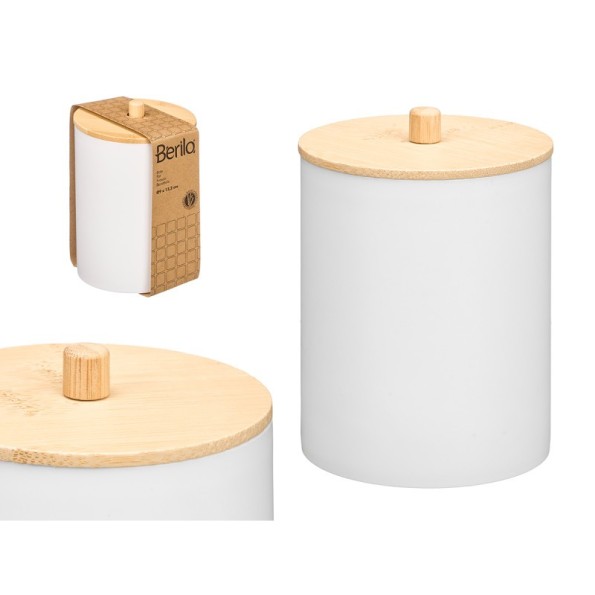 BOTE PLASTICO TAPA BAMBU BLANCO