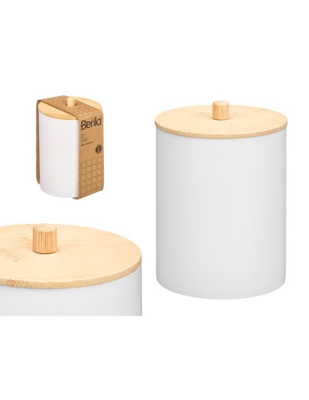 BOTE PLASTICO TAPA BAMBU BLANCO