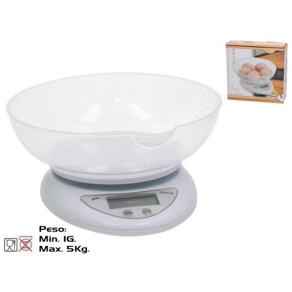 BASCULA DE COCINA DIGITAL 5KG BLANCO 20X18X9CM