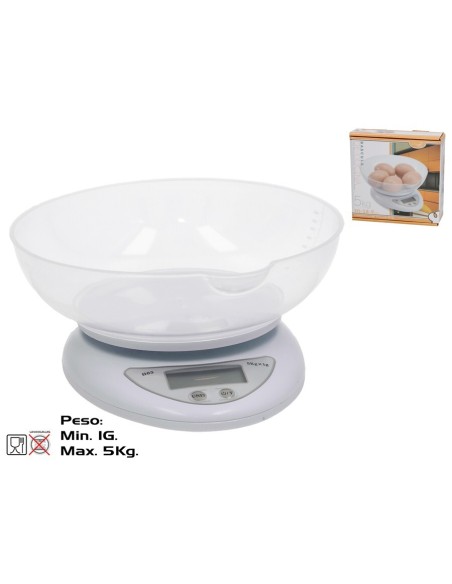 BASCULA DE COCINA DIGITAL 5KG BLANCO 20X18X9CM