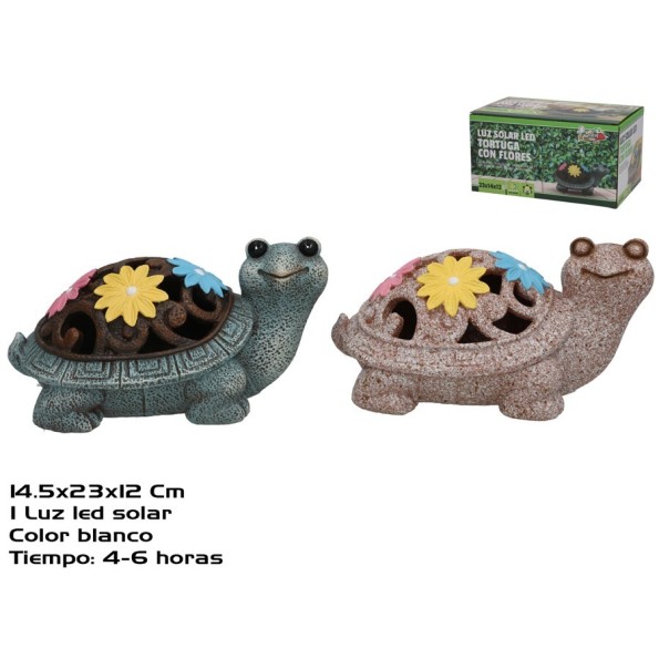 TORTUGA C/FLORES 2 SURT LUZ SOLAR LED 23X14,5X12 C