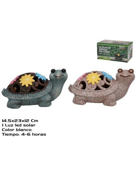 TORTUGA C/FLORES 2 SURT LUZ SOLAR LED 23X14,5X12 C