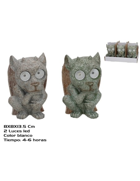 GARGOLA 2 SURT 2 LUZ SOLAR LED 8X8X13,5 CM 6H