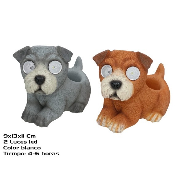 MACETERO PERRO 2 SURT 2 LUZ SOLAR LED 13x9x11 CM 6