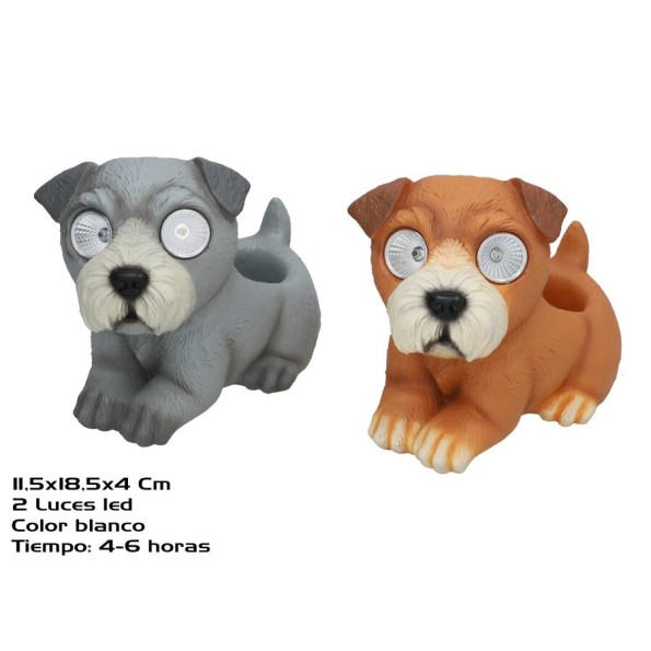MACETERO PERRO 2 SURT 2 LUZ SOLAR LED 18.5x11.5x4