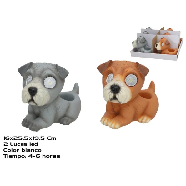 MACETERO PERRO 2 SURT 2 LUZ SOLAR LED 25.5x16x19.5