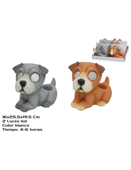 MACETERO PERRO 2 SURT 2 LUZ SOLAR LED 25.5x16x19.5