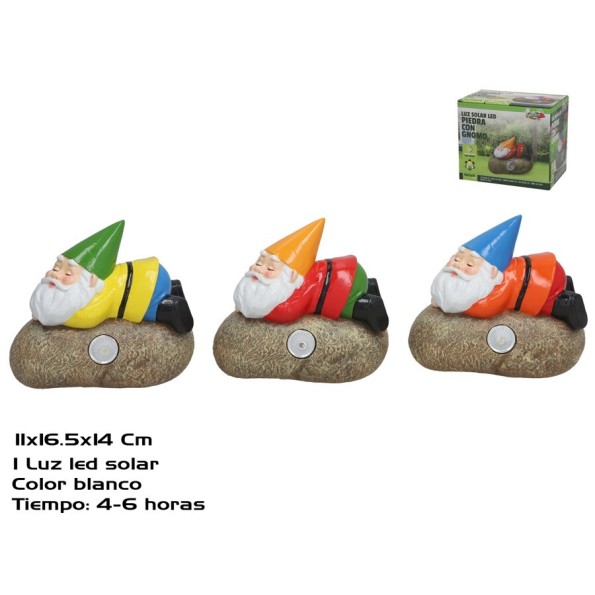 PIEDRA C/GNOMO LUZ SOLAR LED 16,5X11X14 CM 6H