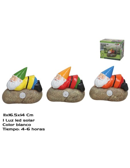 PIEDRA C/GNOMO LUZ SOLAR LED 16,5X11X14 CM 6H