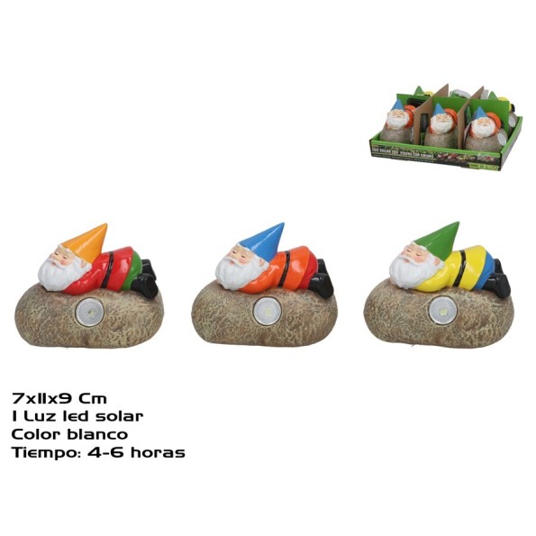 PIEDRA C/GNOMO LUZ SOLAR LED 11X7X9 CM 6H