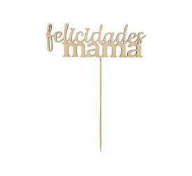 PICK MADERA FELICIDADES MAMÁ 14,5CM X 6 CM (L.50CM) PACK 10