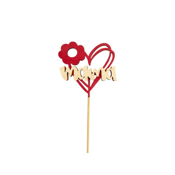 PICK CORAZÓN FRESA MAMA 10CM L.50 PACK10