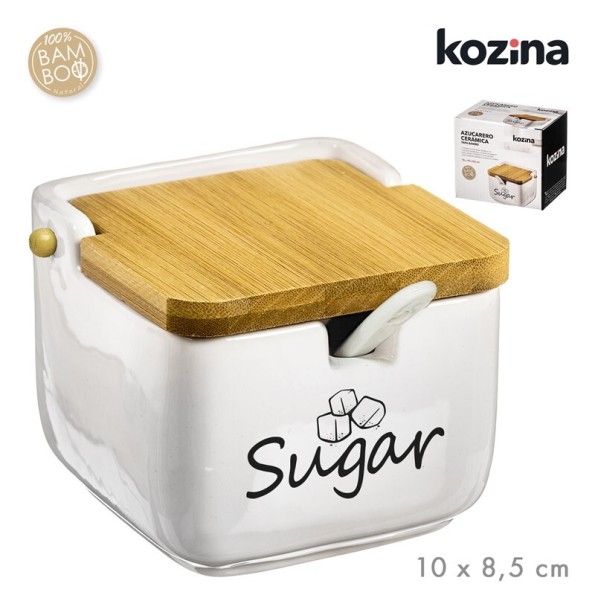 AZUCARERO CERAMICA TAPA BAMBU SUGAR 10x10 cm