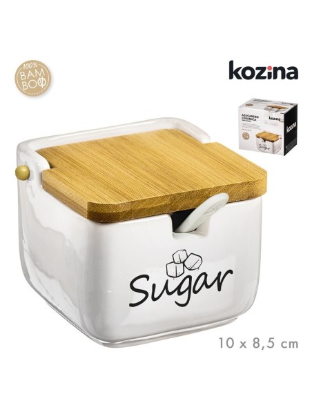 AZUCARERO CERAMICA TAPA BAMBU SUGAR 10x10 cm