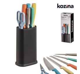 SET 5 CUCHILLOS Y TIJERA CON BASE 7x34 cm