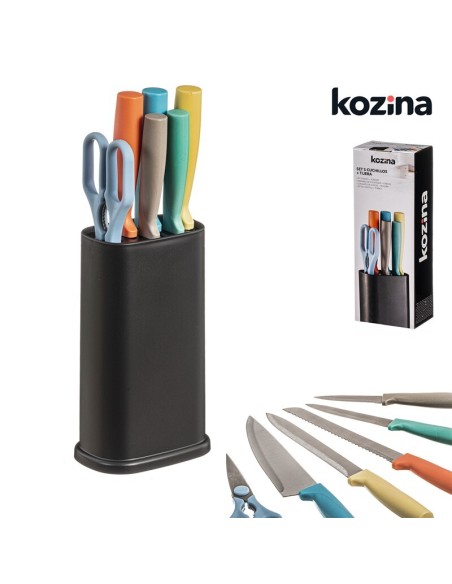 SET 5 CUCHILLOS Y TIJERA CON BASE 7x34 cm