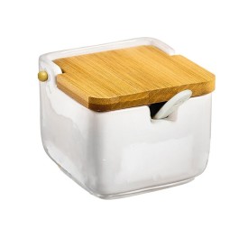 AZUCARERO CERAMICA TAPA BAMBU 10x10 cm BLANCO