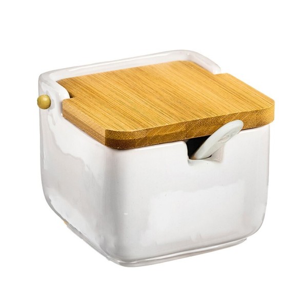 AZUCARERO CERAMICA TAPA BAMBU 10x10 cm BLANCO