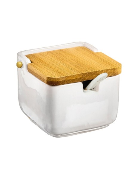 AZUCARERO CERAMICA TAPA BAMBU 10x10 cm BLANCO