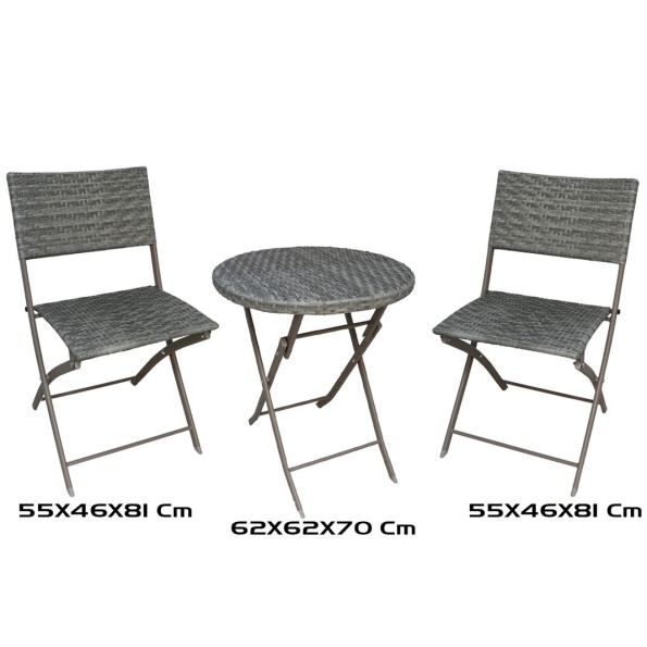 SET TERRAZA MIMBRE PLS 3 PCS SANSA GRIS