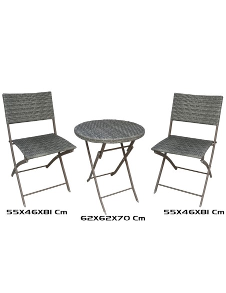 SET TERRAZA MIMBRE PLS 3 PCS SANSA GRIS