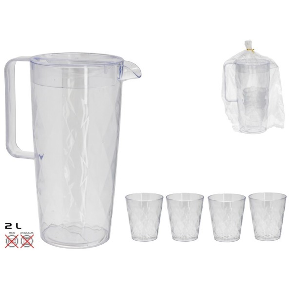 JARRA AGUA C/4 VASITOS AKELO 12X24CM 2L