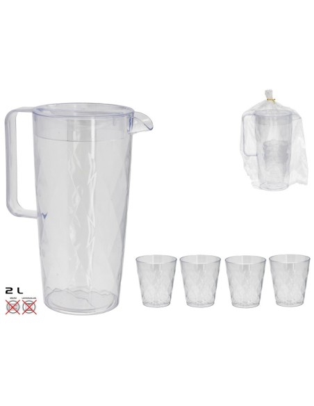 JARRA AGUA C/4 VASITOS AKELO 12X24CM 2L