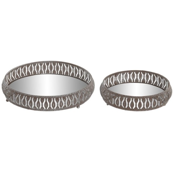 BANDEJA SET 2 METAL ESPEJO 27X27X5,5 ENVEJECIDO