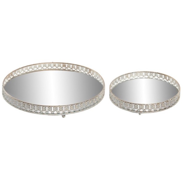 BANDEJA SET 2 METAL ESPEJO 29,5X29,5X4 ENVEJECIDO