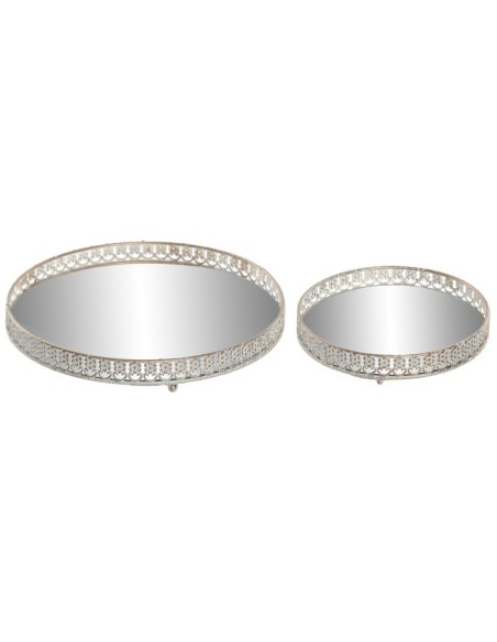 BANDEJA SET 2 METAL ESPEJO 29,5X29,5X4 ENVEJECIDO